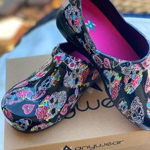 Anywear Sugar Skull Clogs.
